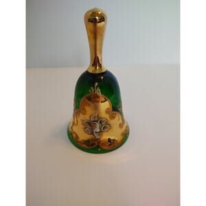 Vintage Murano Glass Green And Gold Bell - Made In Italy